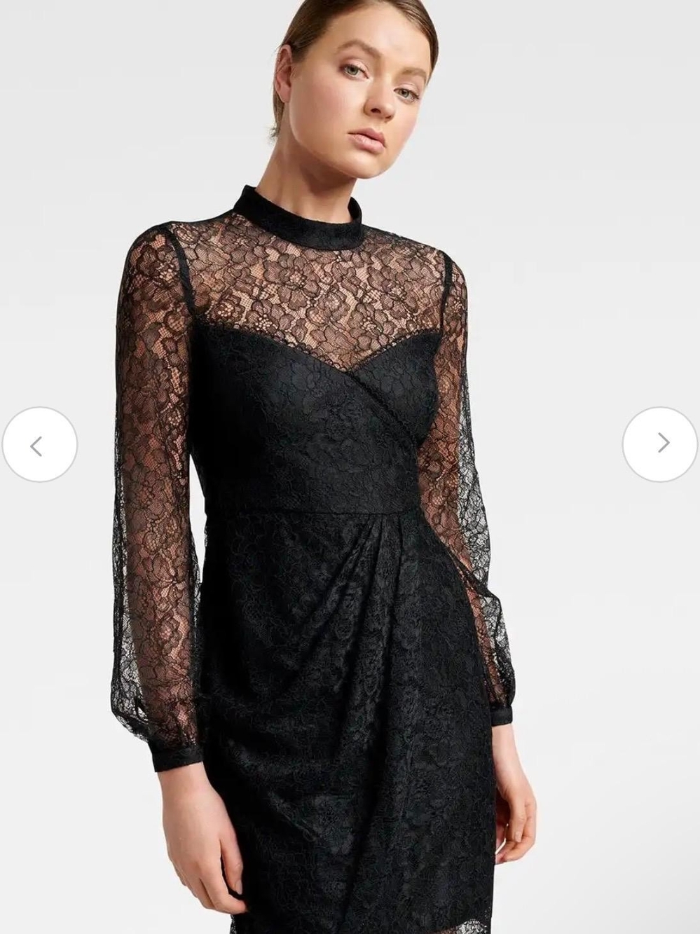 Black Lace Long-Sleeve Midi Dress
